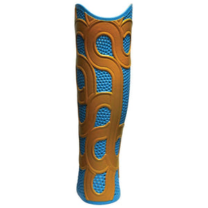 Paths style custom leg cover blue and gold.