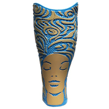 Load image into Gallery viewer, Sunshine prosthetic cover in blue and gold colors.