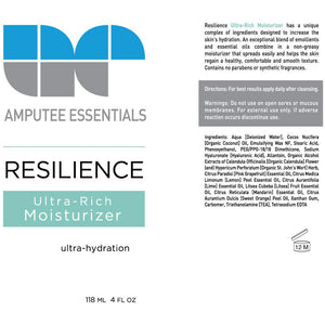 Amputee Essentials Prosthetic Moisturizer ingredients for skin hydration and part of your amputee skincare routine.