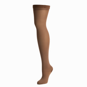 Knit-Rite above knee cosmetic hosiery in brown skin tone.