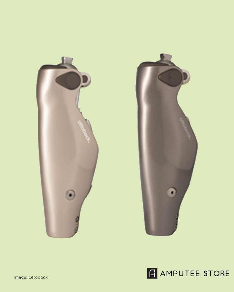 Comparison image of microprocessor and mechanical prosthetic knees, highlighting differences in mobility, technology, and overall value for above-knee amputees.