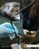 Smart prosthetic liner being adjusted by a gloved hand, showcasing innovative smartphone-controlled fit technology for amputees.