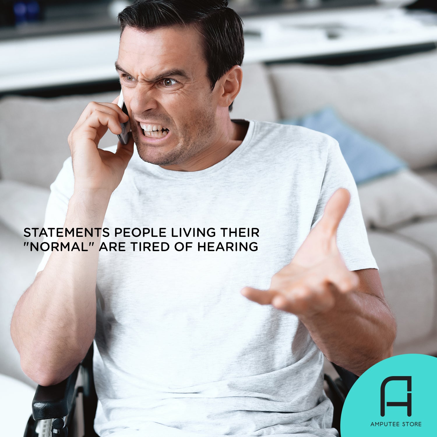 Man in a wheelchair irritated and tired of hearing patronizing statements.