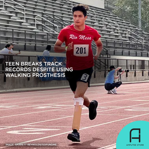 Teen breaks track records despite using walking prosthesis.