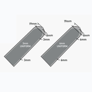 Liner profiles for locking style in both 6mm and 3mm thicknesses.