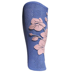 Prosthetic cover side view with flowers.