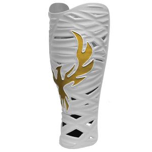 Leg covers in white and gold outside view.