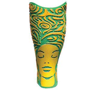 Sunshine prosthetic cover in green and yellow.