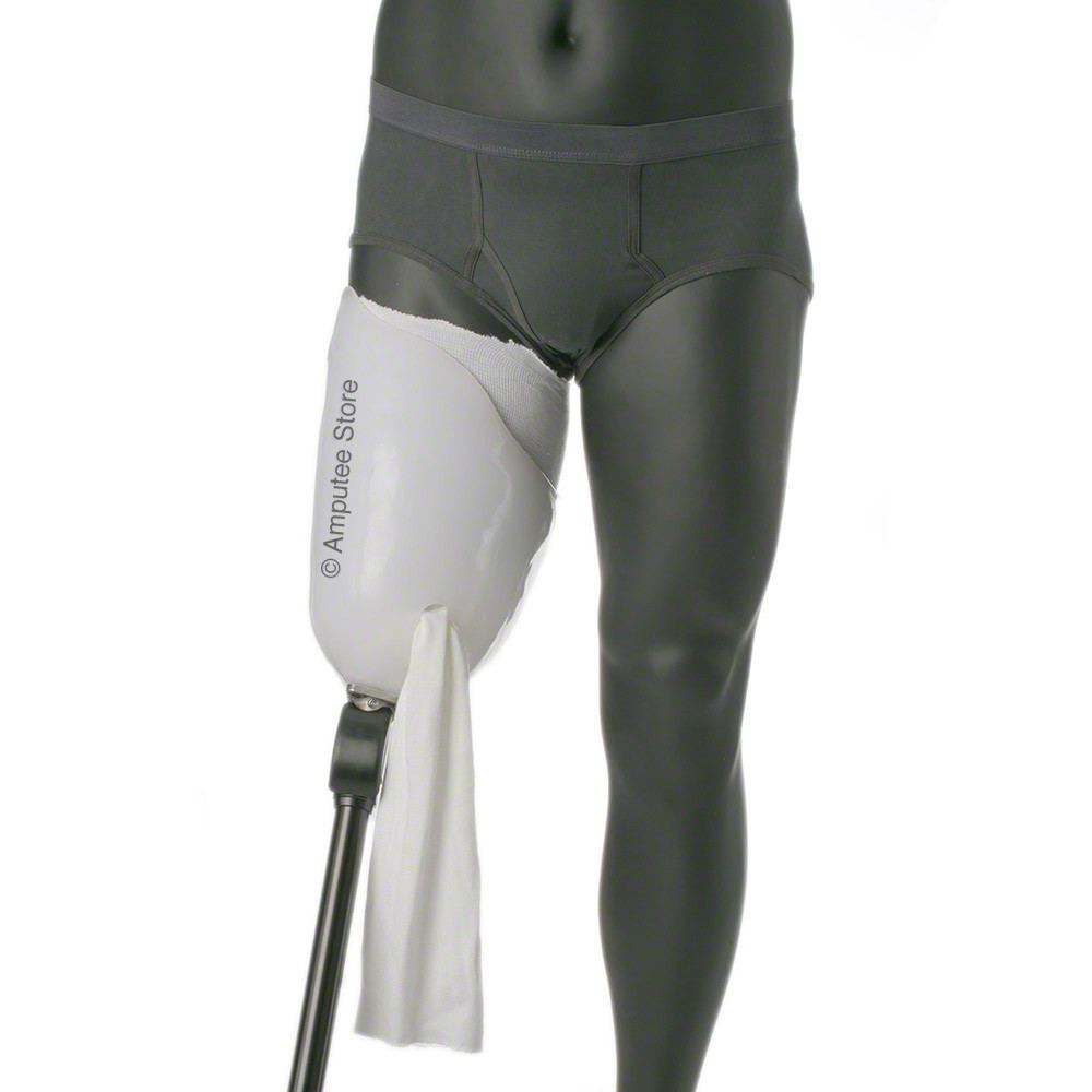 Pull cotton stockinette through valve of suction prosthetic bucket socket.