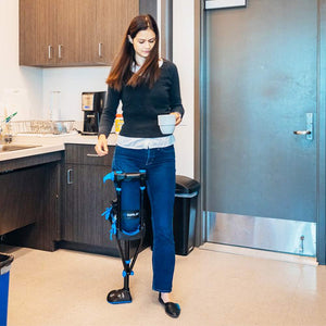 iWalk3.0 is a hands free crutch for amputees that also has a handle in the front of the knee crutch for balance.
